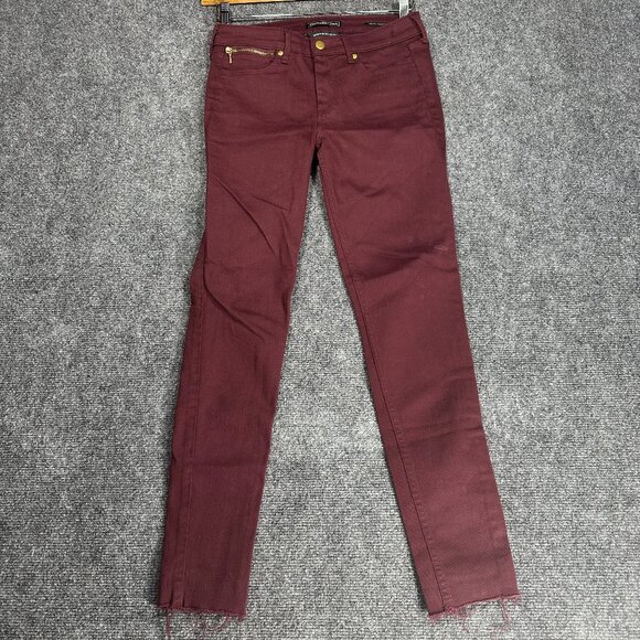 Abercrombie & Fitch Jeans Womens 26 Super Skinny Burgundy Cotton Stretch Raw Hem - Picture 1 of 10